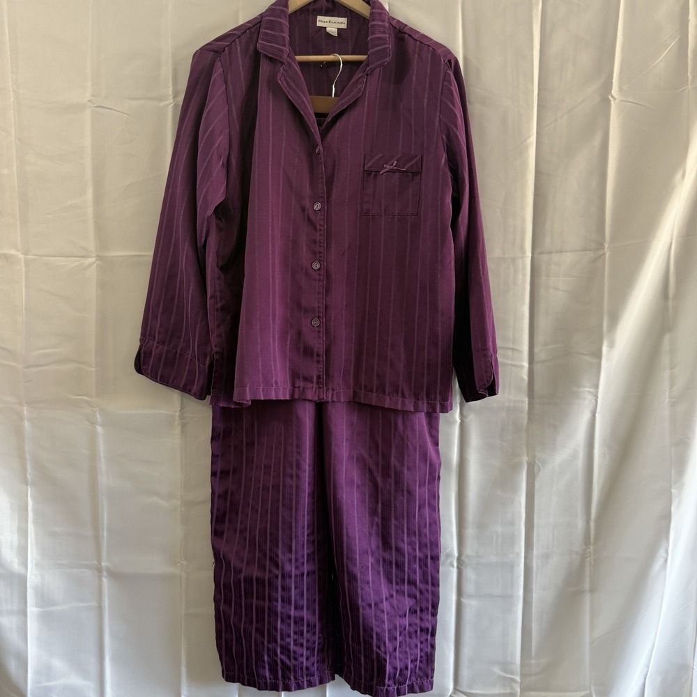 Miss Elaine Large 2 Pc Pajama Set‎ Purple Stripe Pjs Loungewear Sleep Pants